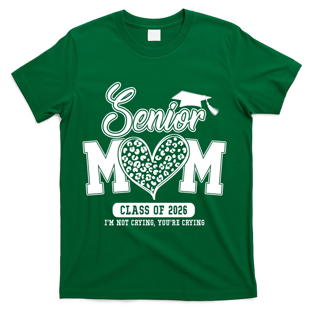 Senior Mom Class Of 2026 Senior Mama 26 Graduation Leopard T-Shirt - Green