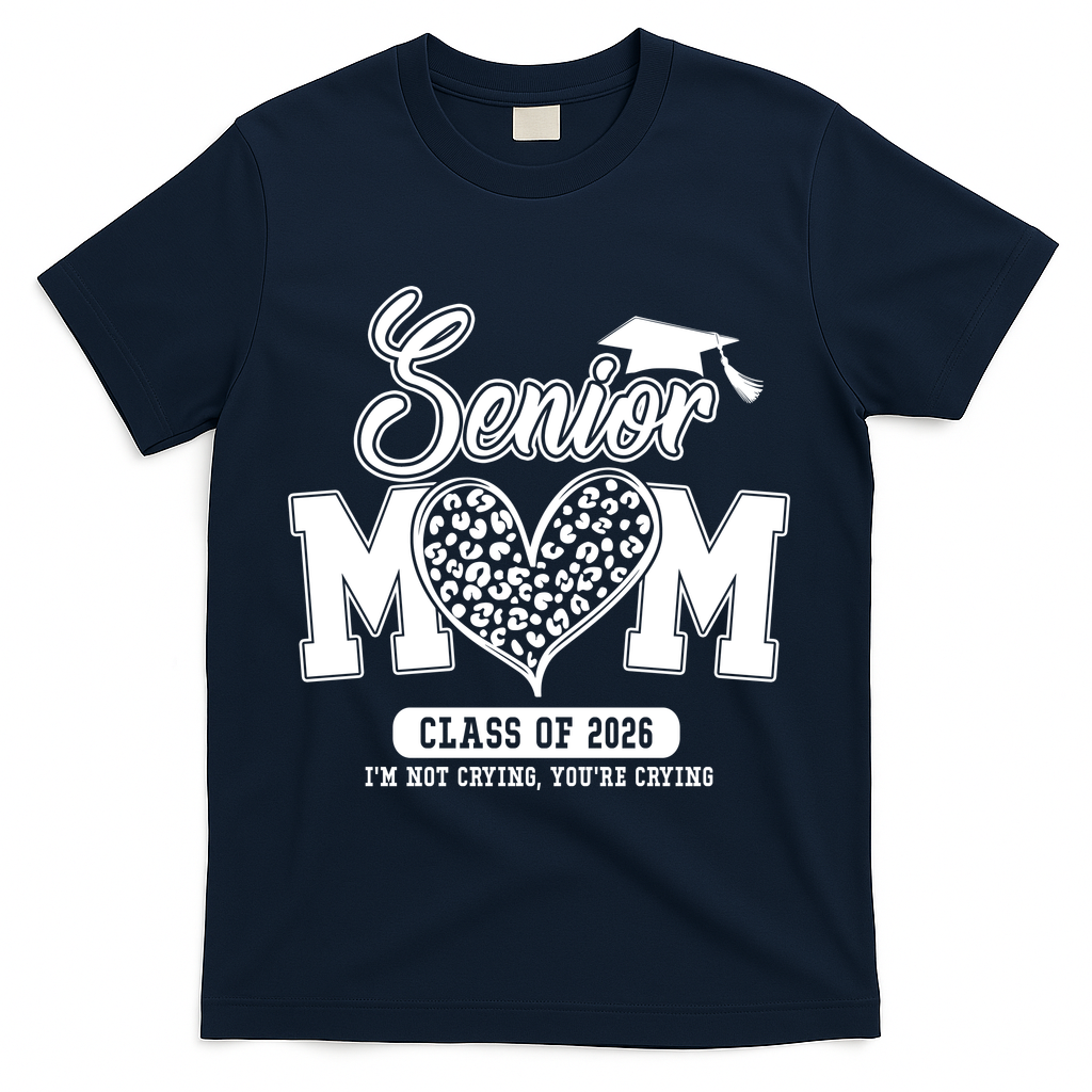 Senior Mom Class Of 2026 Senior Mama 26 Graduation Leopard T-Shirt - Navy