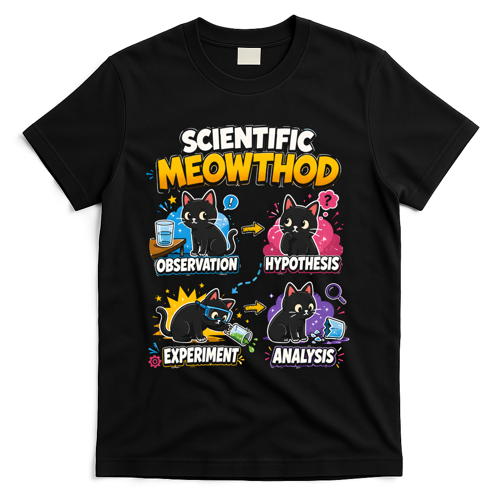 Scientific Meowthod Cat Themed Educational Fun T-Shirt - Black