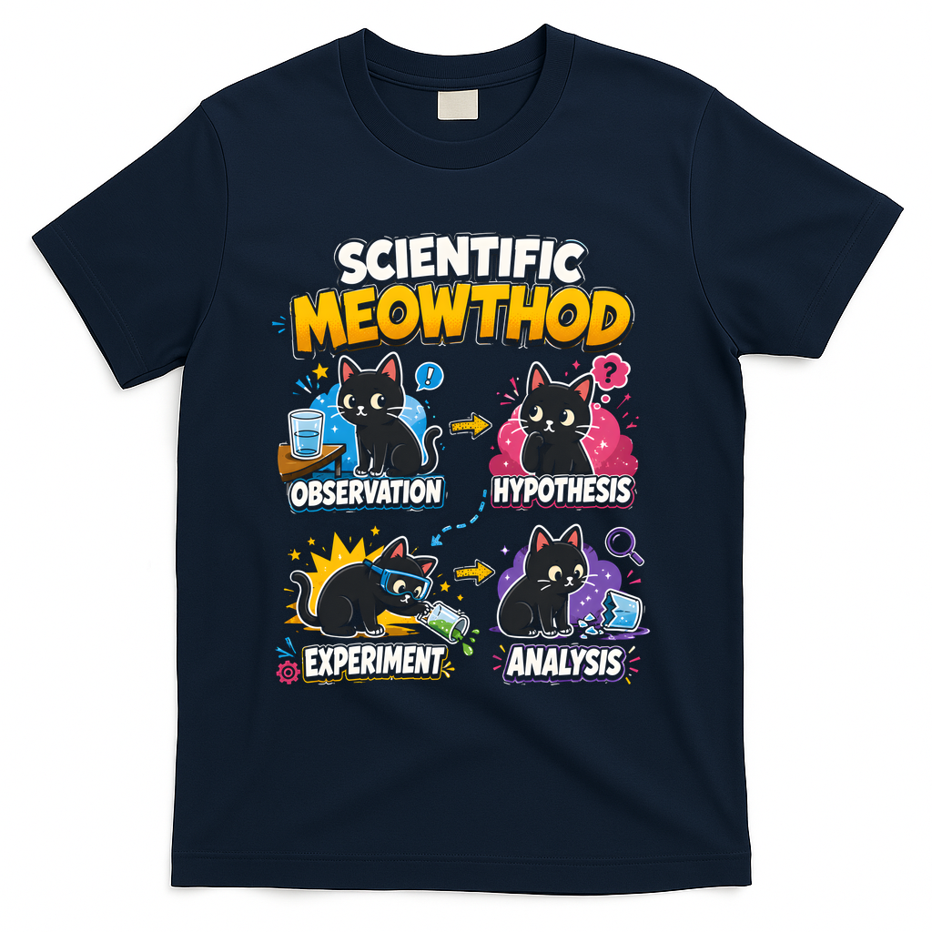 Scientific Meowthod Cat Themed Educational Fun T-Shirt - Navy