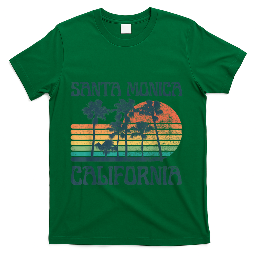 Santa Monica California Beach Summer Vacation Vintage T-Shirt - Green