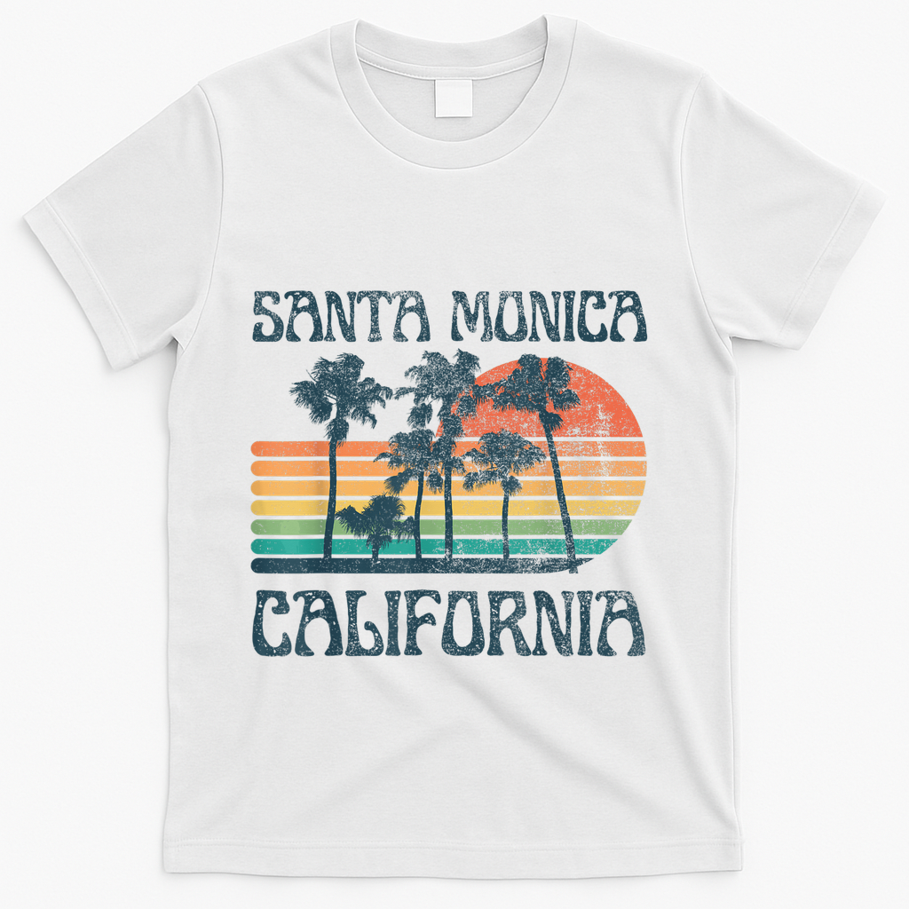 Santa Monica California Beach Summer Vacation Vintage T-Shirt - White