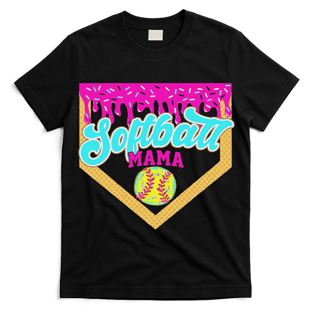 Softball Mama Drip Ice Cream Dripping Game Day Softball Mom T-Shirt