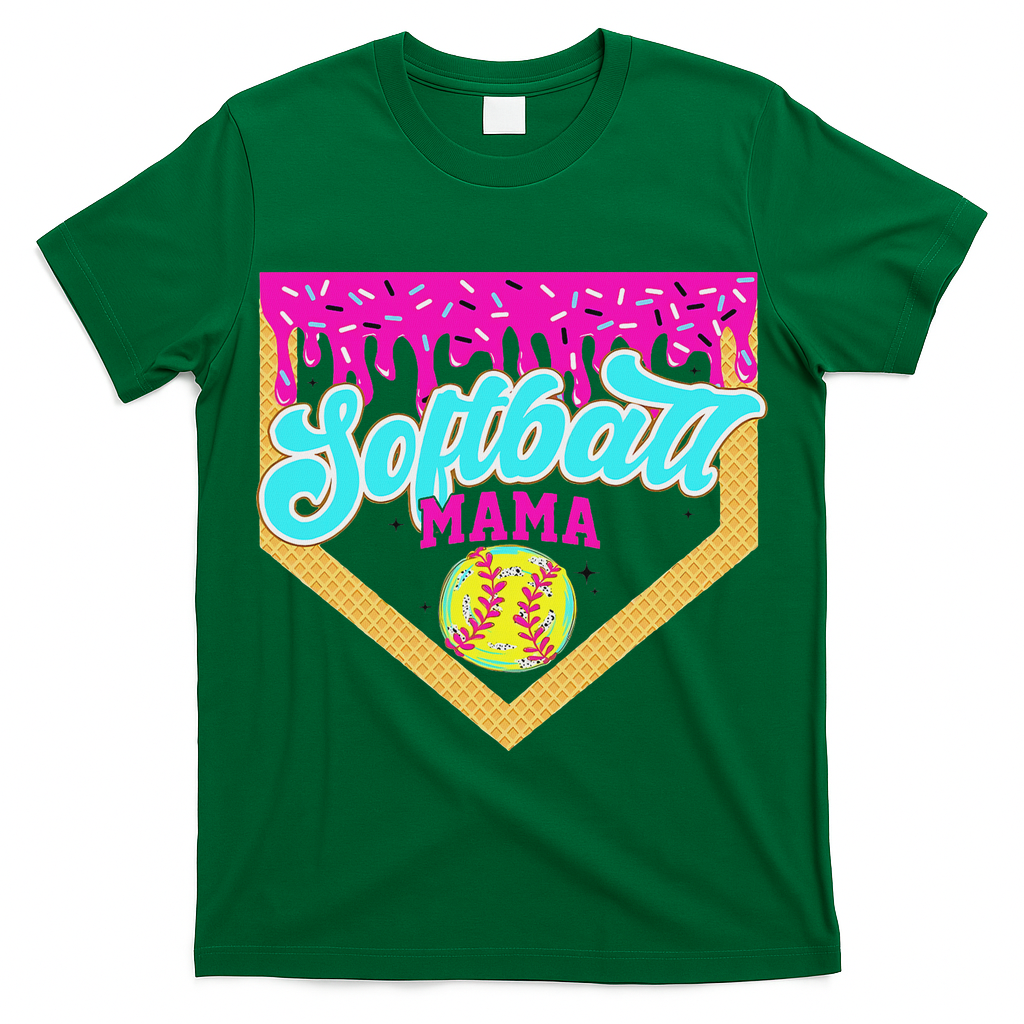 Softball Mama Drip Ice Cream Dripping Game Day Softball Mom T-Shirt