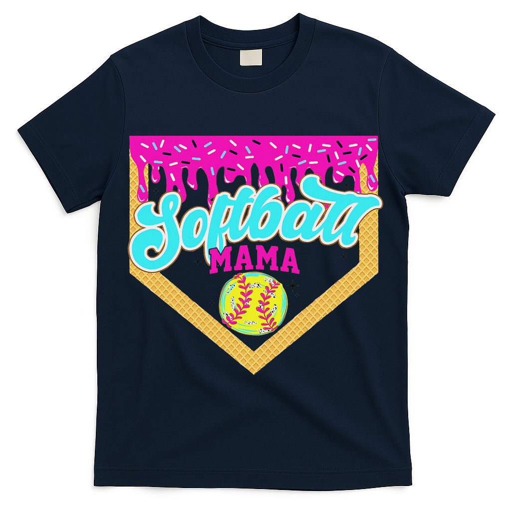 Softball Mama Drip Ice Cream Dripping Game Day Softball Mom T-Shirt