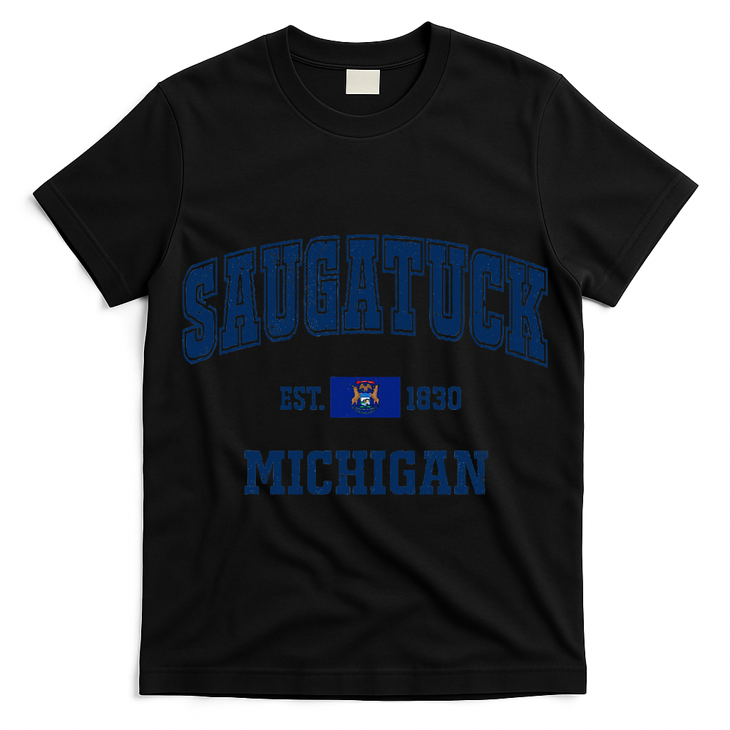 Saugatuck Michigan MI Vintage State Flag Athletic Navy T-Shirt