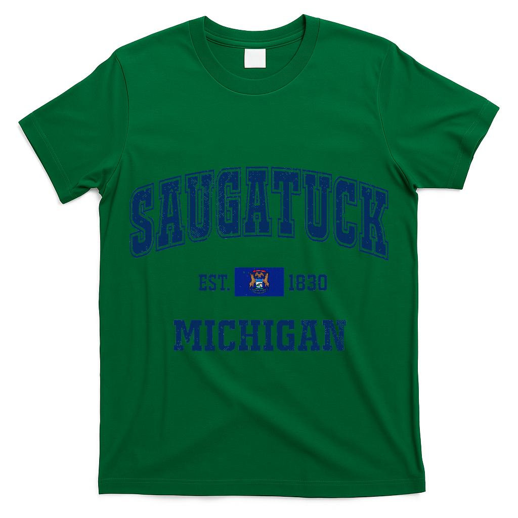 Saugatuck Michigan MI Vintage State Flag Athletic Navy T-Shirt