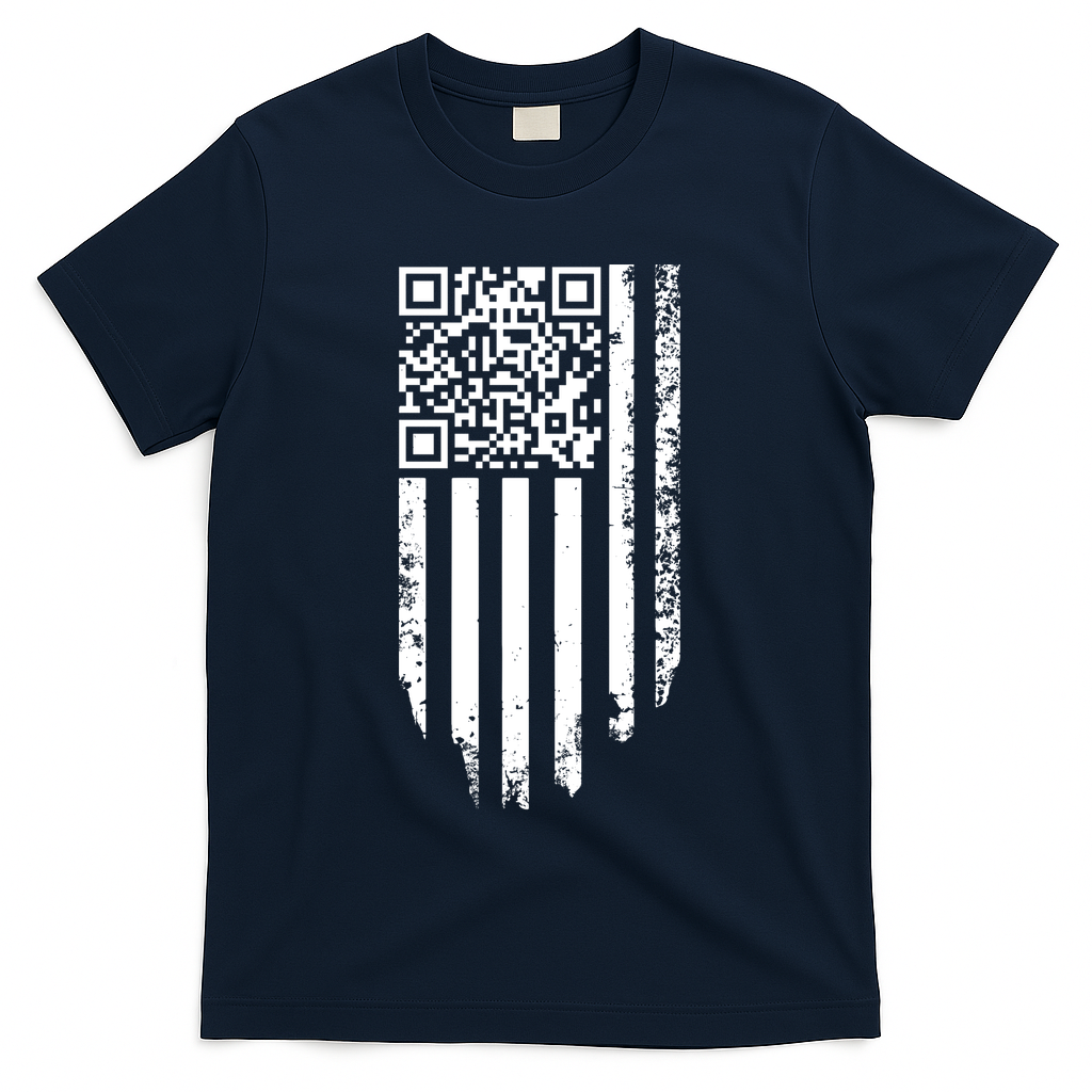 Scan Me President Trump Dancing Code American Flag T-Shirt - Navy