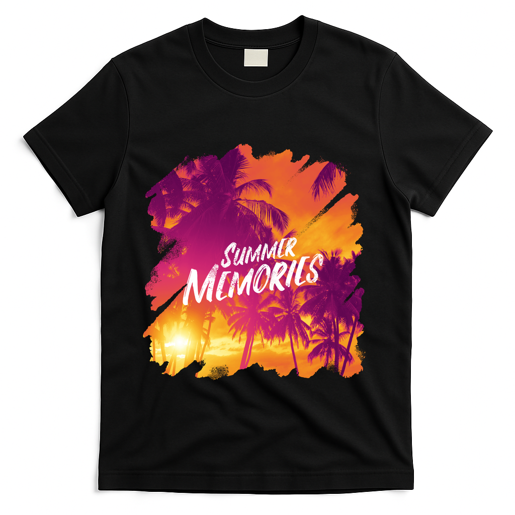 Summer Memories Sunset Beach T-Shirt - Black