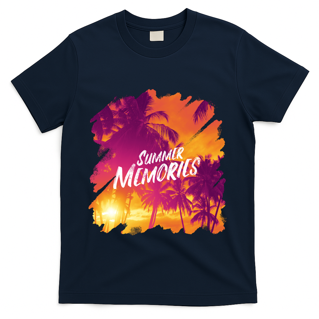 Summer Memories Sunset Beach T-Shirt - Navy