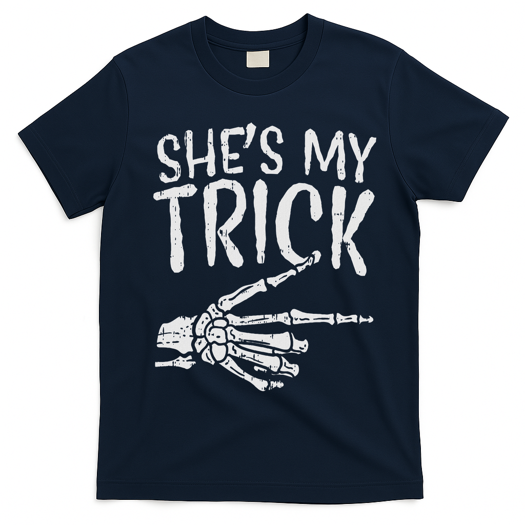 Shes My Trick Matching Couple Halloween Costume Boyfriend T-Shirt - Navy Blue