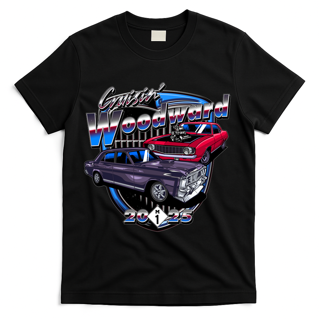 Summer Nights Cruising Woodward 2025 T-Shirt - Black