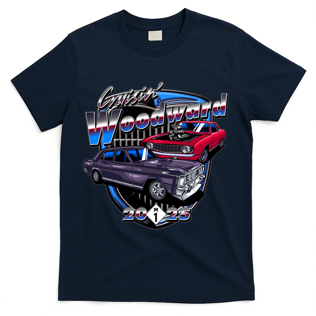 Summer Nights Cruising Woodward 2025 T-Shirt - Navy