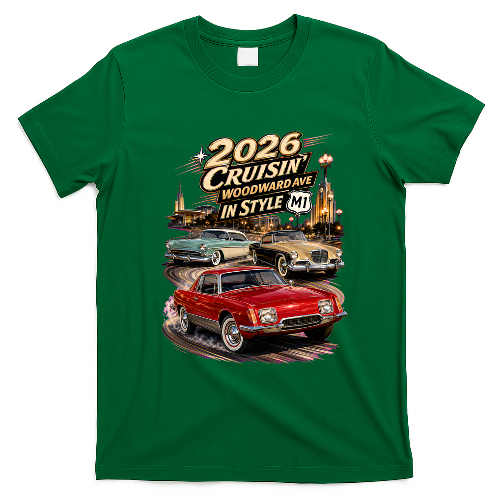 Studebaker Originals Cruise Woodward 2026 T-Shirt - Irish Green