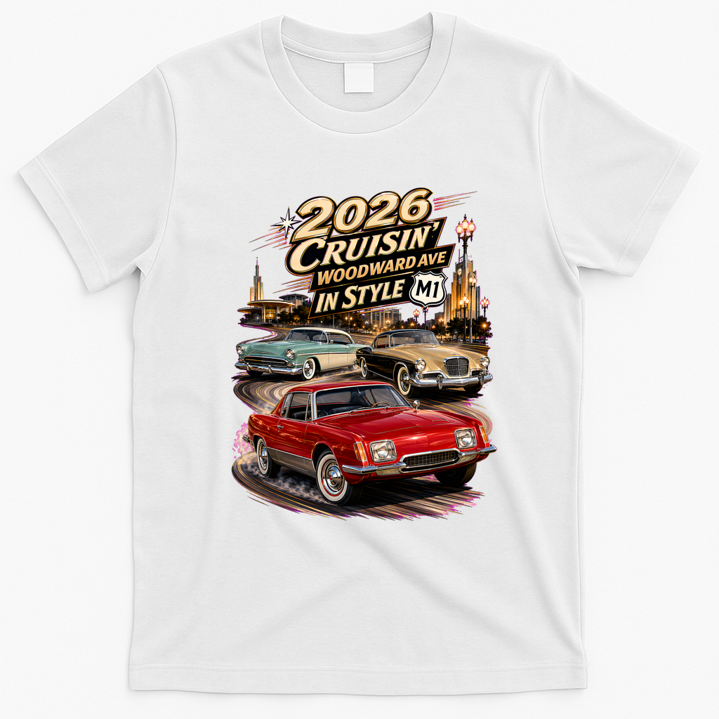 Studebaker Originals Cruise Woodward 2026 T-Shirt - White