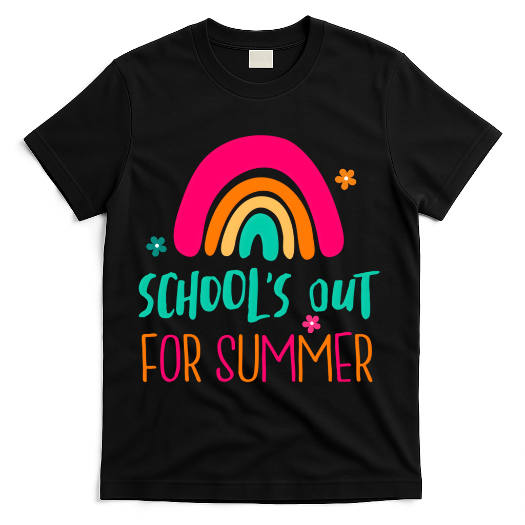 Schools Out For Summer Cute Rainbow T-Shirt - Black