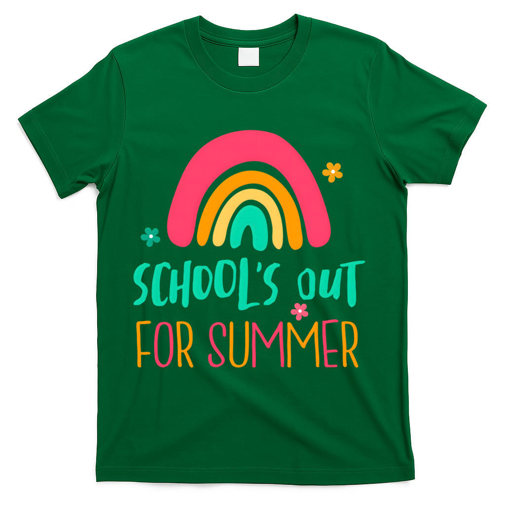 Schools Out For Summer Cute Rainbow T-Shirt - Green