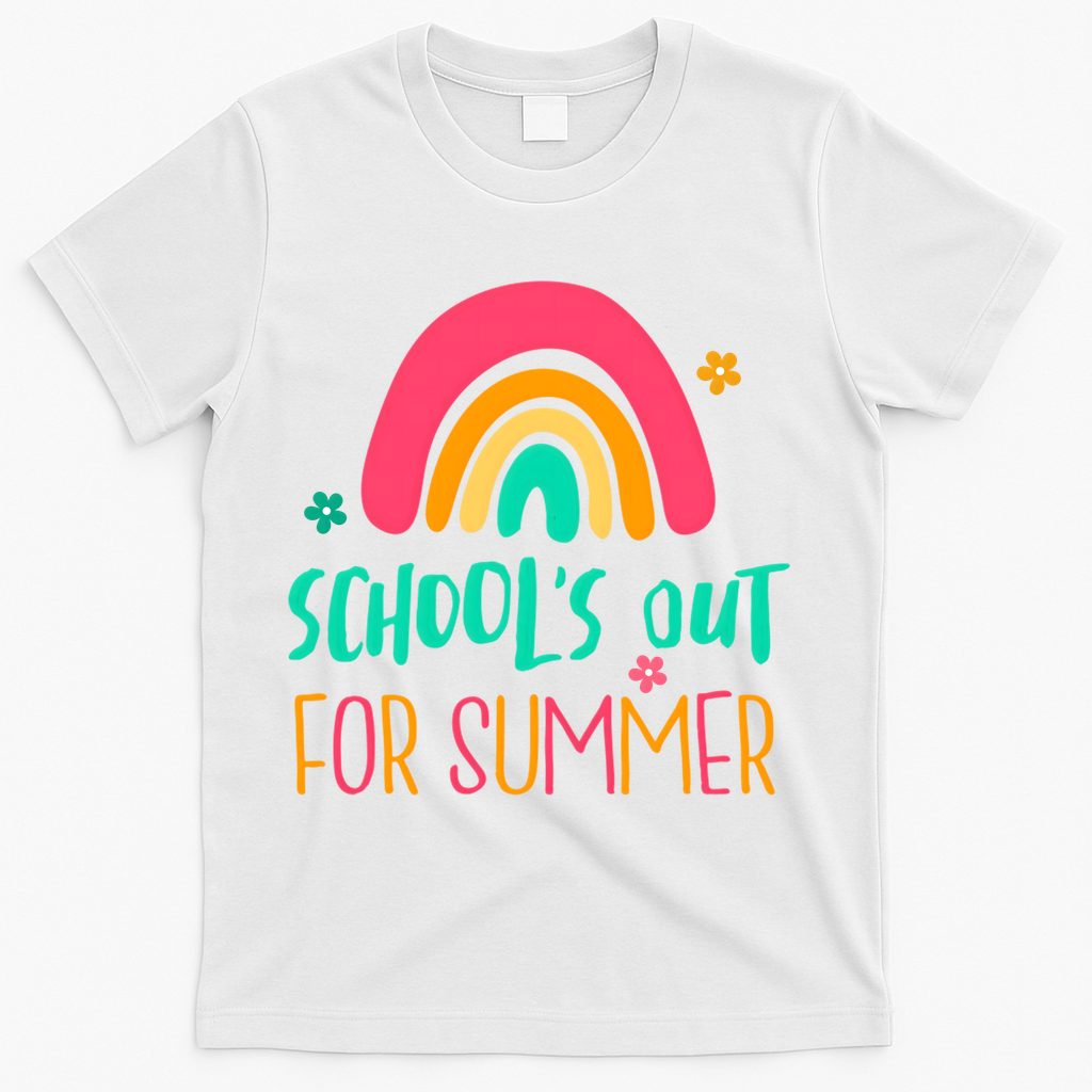Schools Out For Summer Cute Rainbow T-Shirt - White