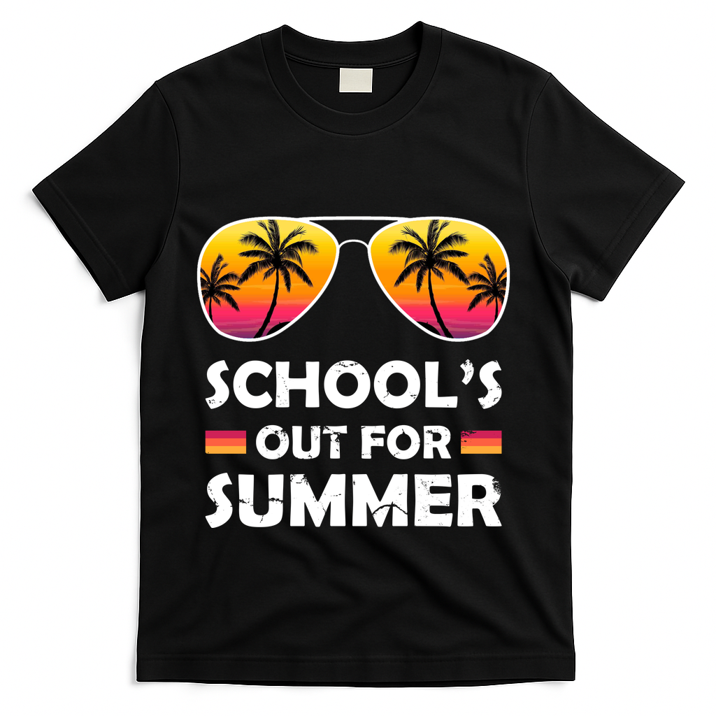School's Out For Summer Palm Trees T-Shirt - Black