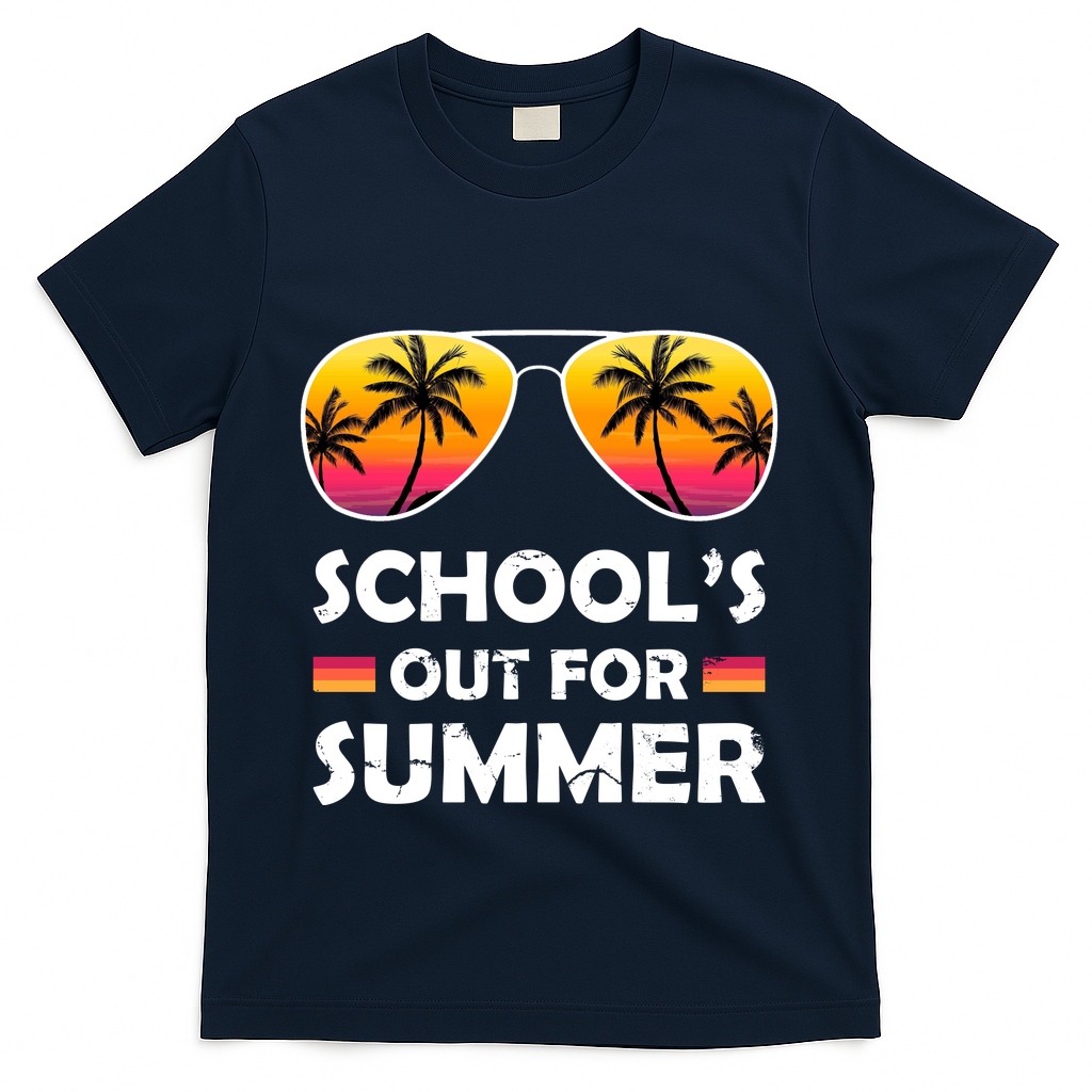 School's Out For Summer Palm Trees T-Shirt - Navy