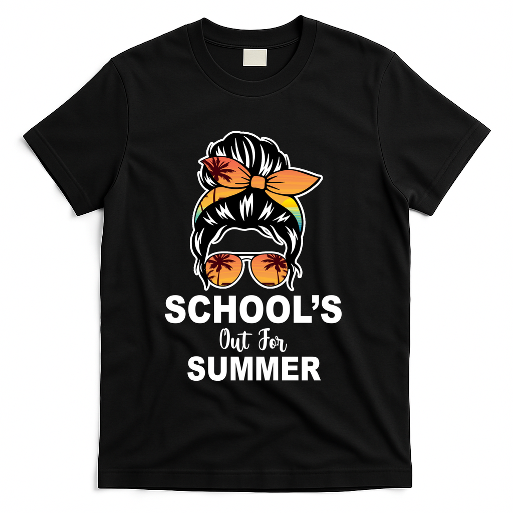 Schools Out For Summer Female Bun Sunglass T-Shirt - Black