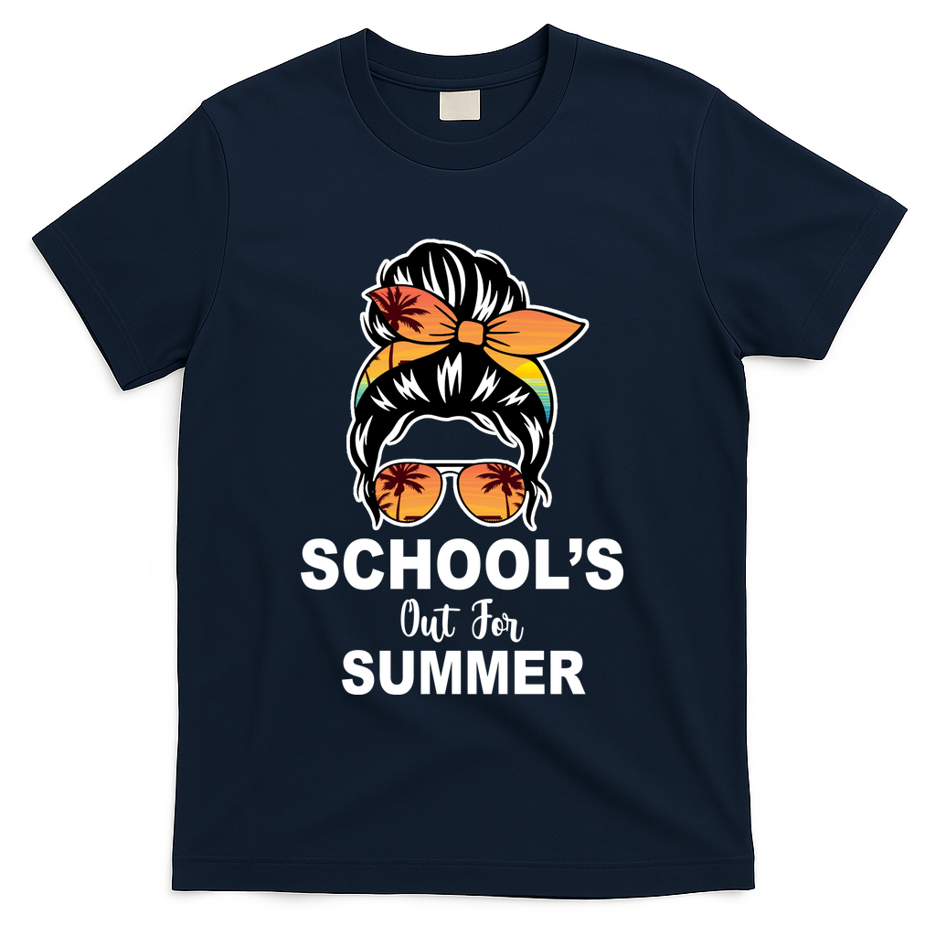 Schools Out For Summer Female Bun Sunglass T-Shirt - Navy