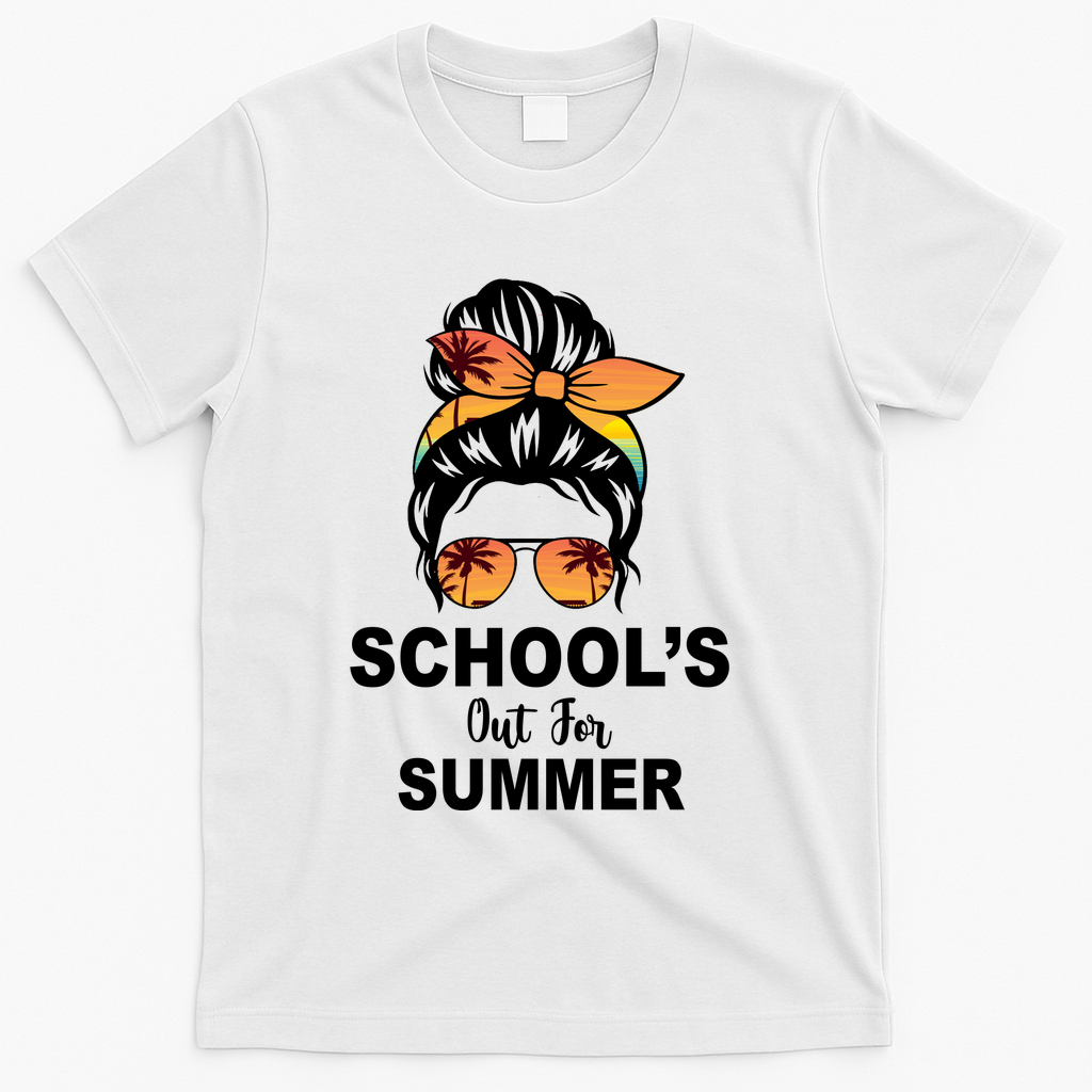 Schools Out For Summer Female Bun Sunglass T-Shirt - White