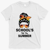 Schools Out For Summer Female Bun Sunglass T-Shirt - White