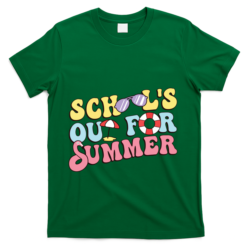 Schools Out For Summer Graduation Students Teacher Vacation. T-Shirt - Green