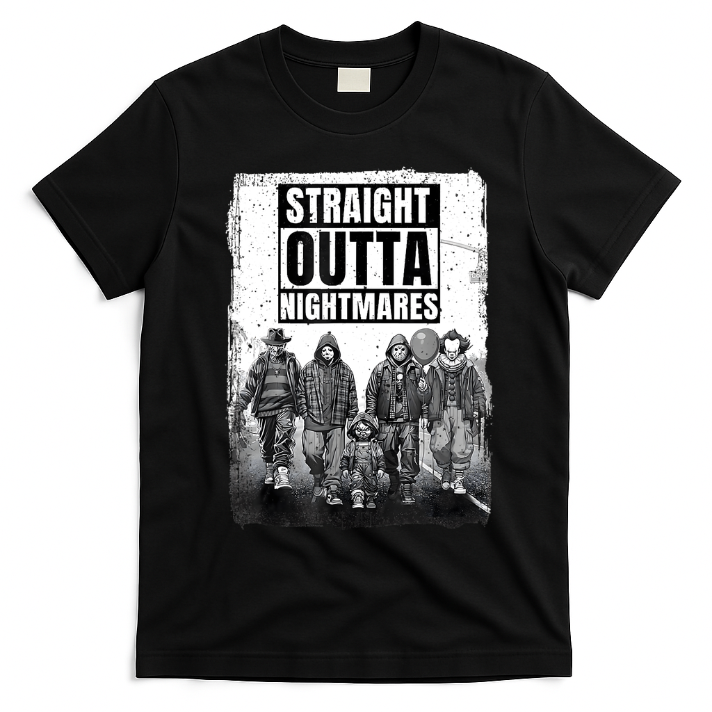 Straight Outta Nightmares Horror Halloween Scary T-Shirt - Black