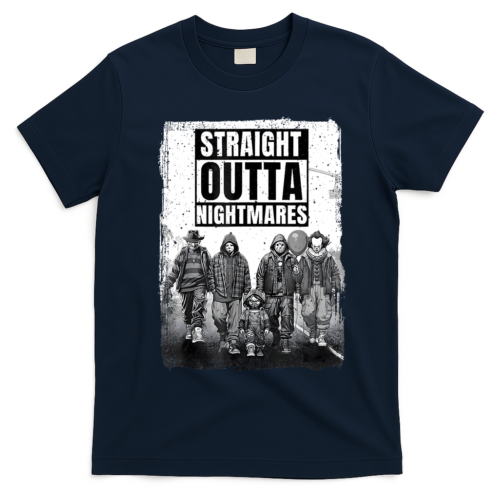 Straight Outta Nightmares Horror Halloween Scary T-Shirt - Navy Blue