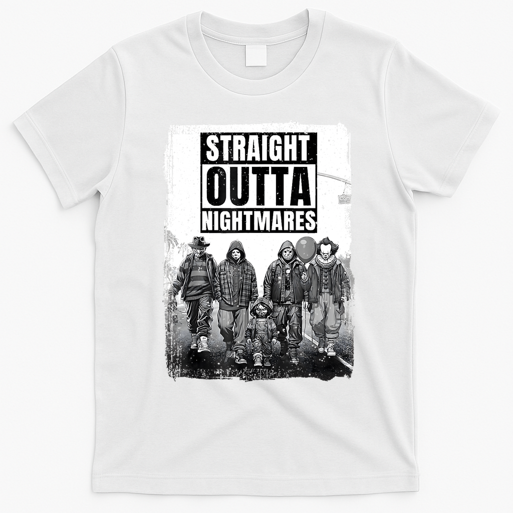 Straight Outta Nightmares Horror Halloween Scary T-Shirt - White