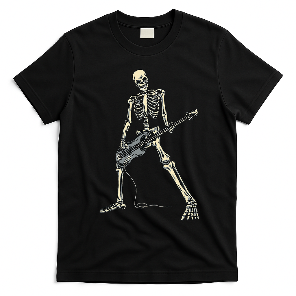 Skeleton Playing Bass For Bassist And Bass Guitar Players T-Shirt - Black