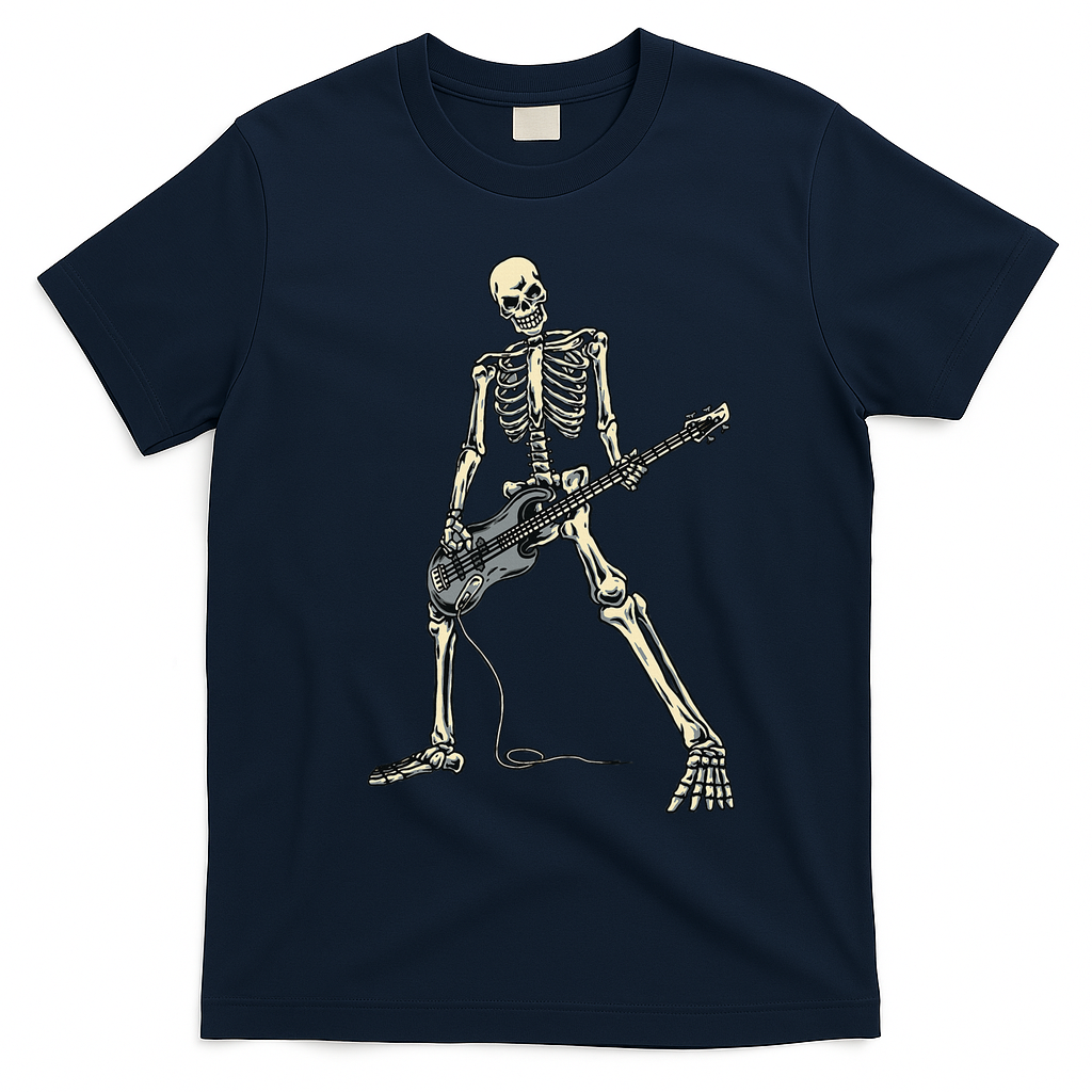 Skeleton Playing Bass For Bassist And Bass Guitar Players T-Shirt - Navy Blue