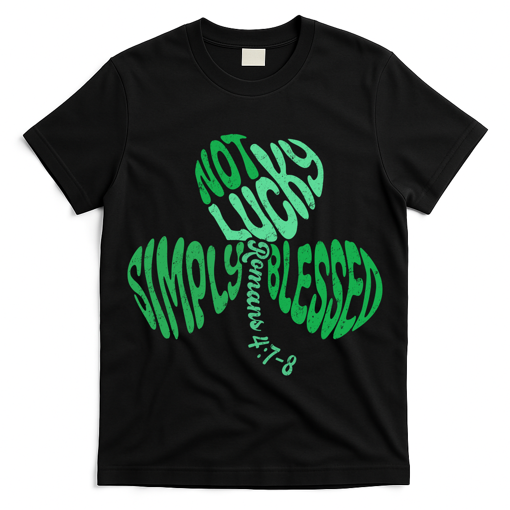 St Patrick's Clover Day Not Lucky Simply Blessed Romans 4:7-8 T-Shirt