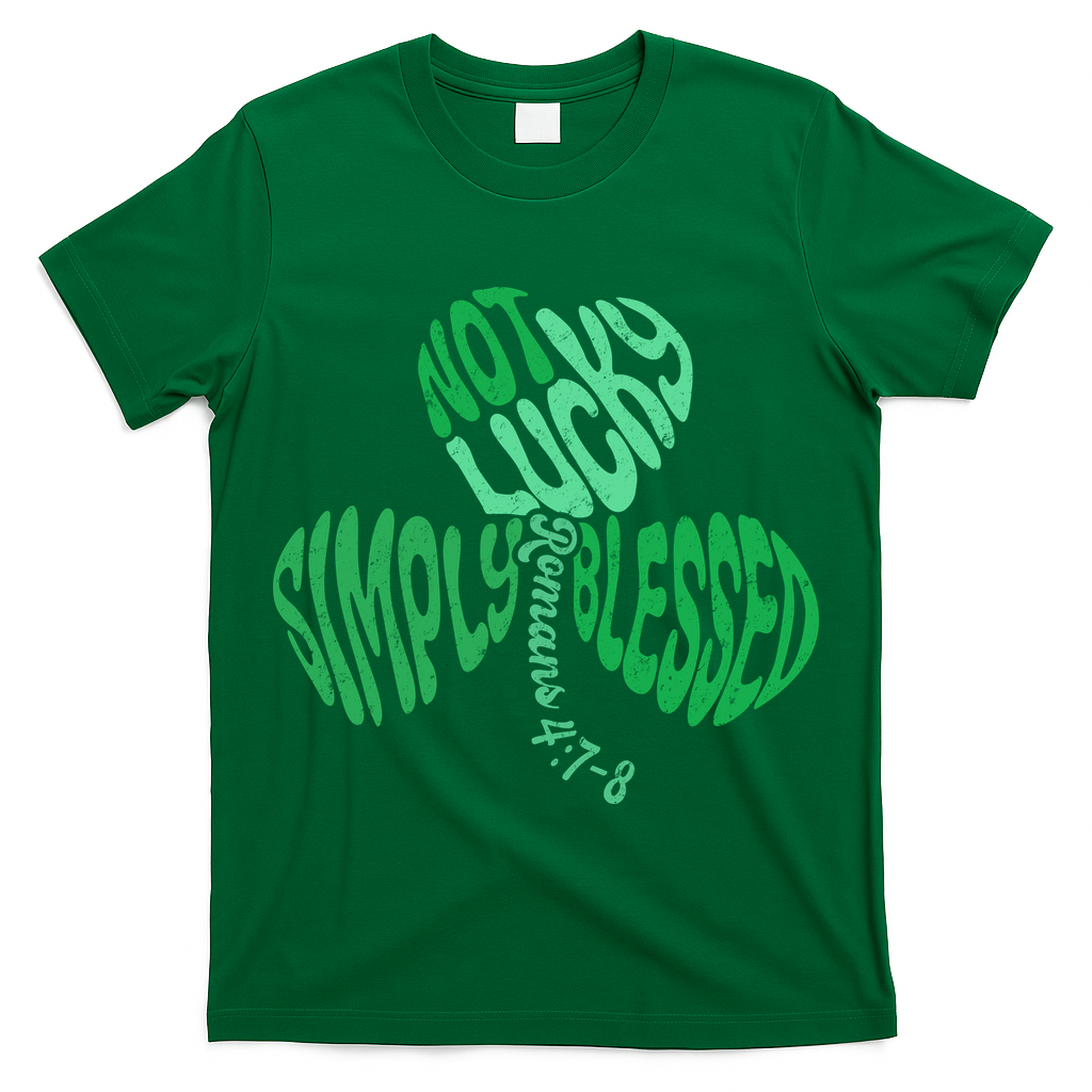St Patrick's Clover Day Not Lucky Simply Blessed Romans 4:7-8 T-Shirt