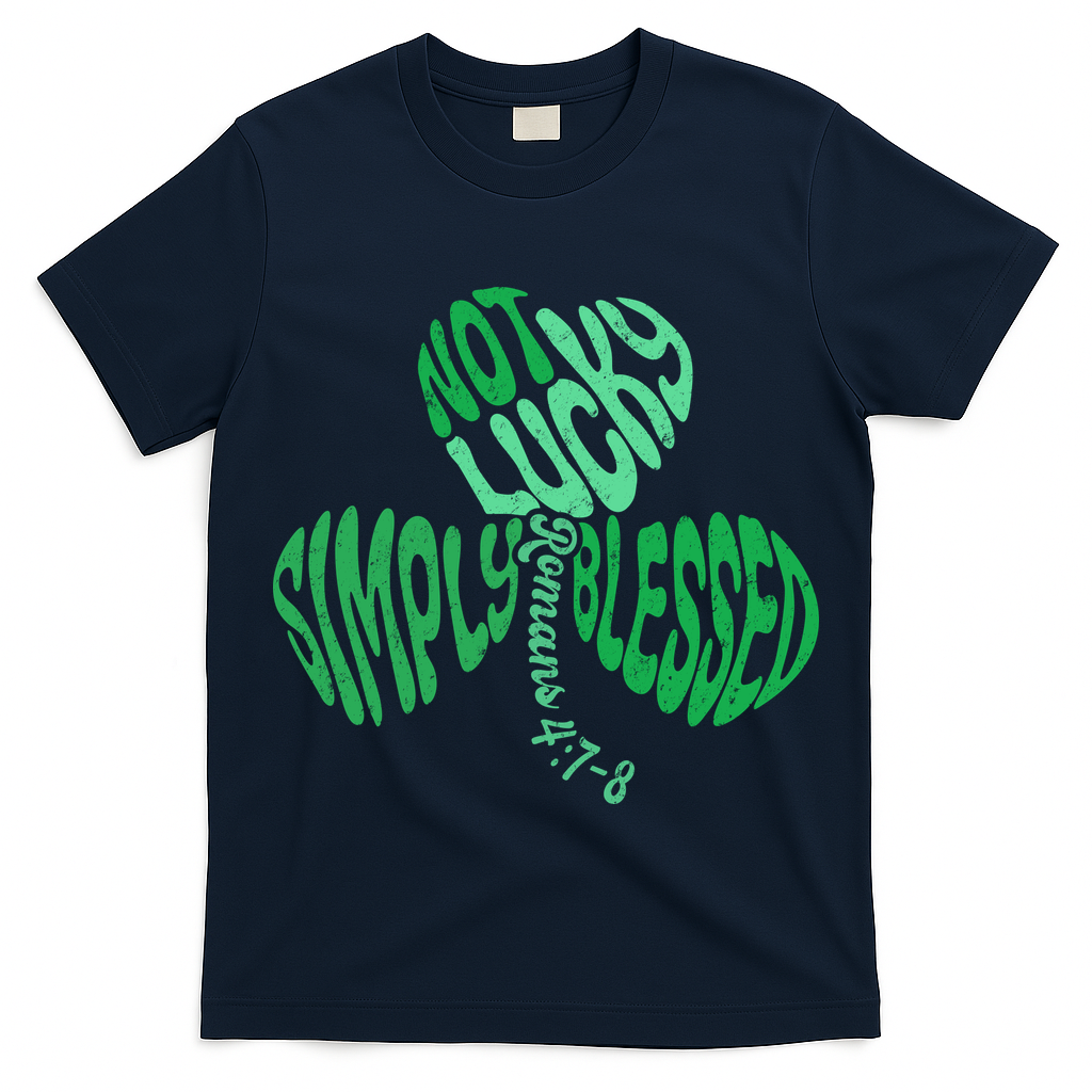 St Patrick's Clover Day Not Lucky Simply Blessed Romans 4:7-8 T-Shirt