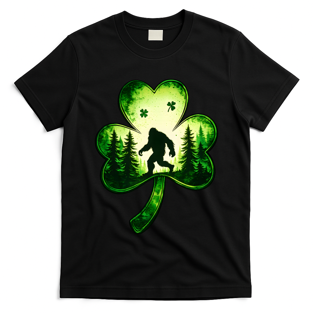 St Patricks Day Bigfoot Sasquatch Irish Clover Shamrock T-Shirt