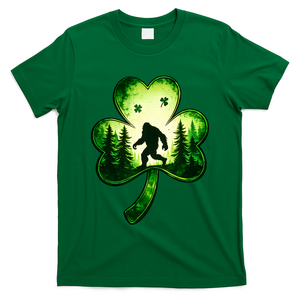 St Patricks Day Bigfoot Sasquatch Irish Clover Shamrock T-Shirt