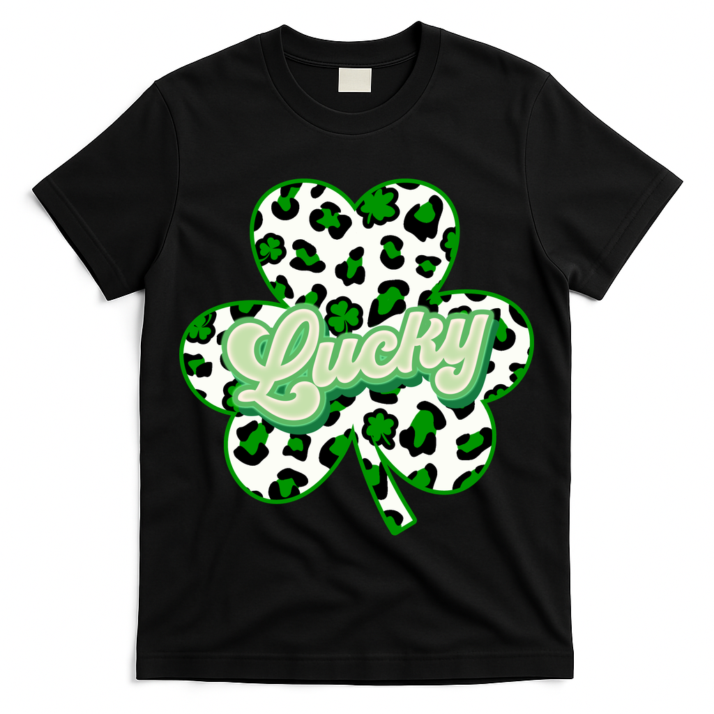 St Patricks Day Lucky Leopard Print Shamrock Clover T-Shirt