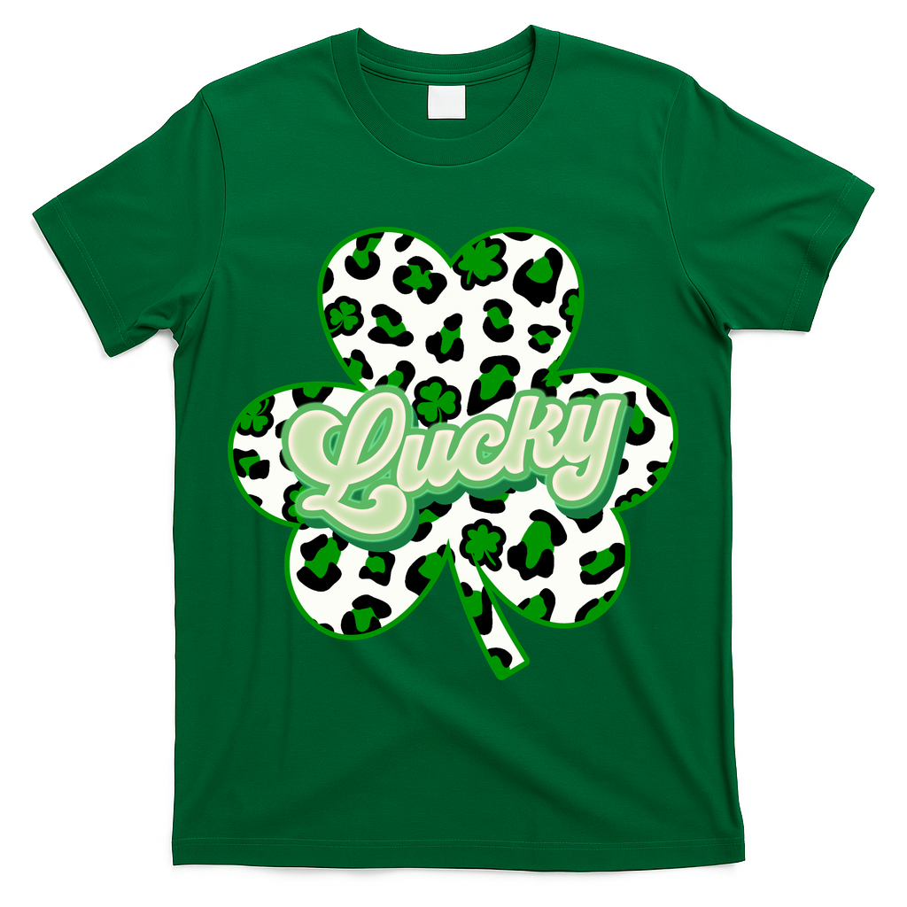 St Patricks Day Lucky Leopard Print Shamrock Clover T-Shirt