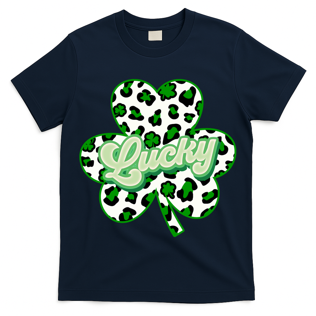 St Patricks Day Lucky Leopard Print Shamrock Clover T-Shirt