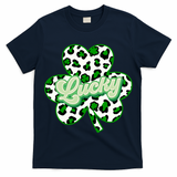 St Patricks Day Lucky Leopard Print Shamrock Clover T-Shirt