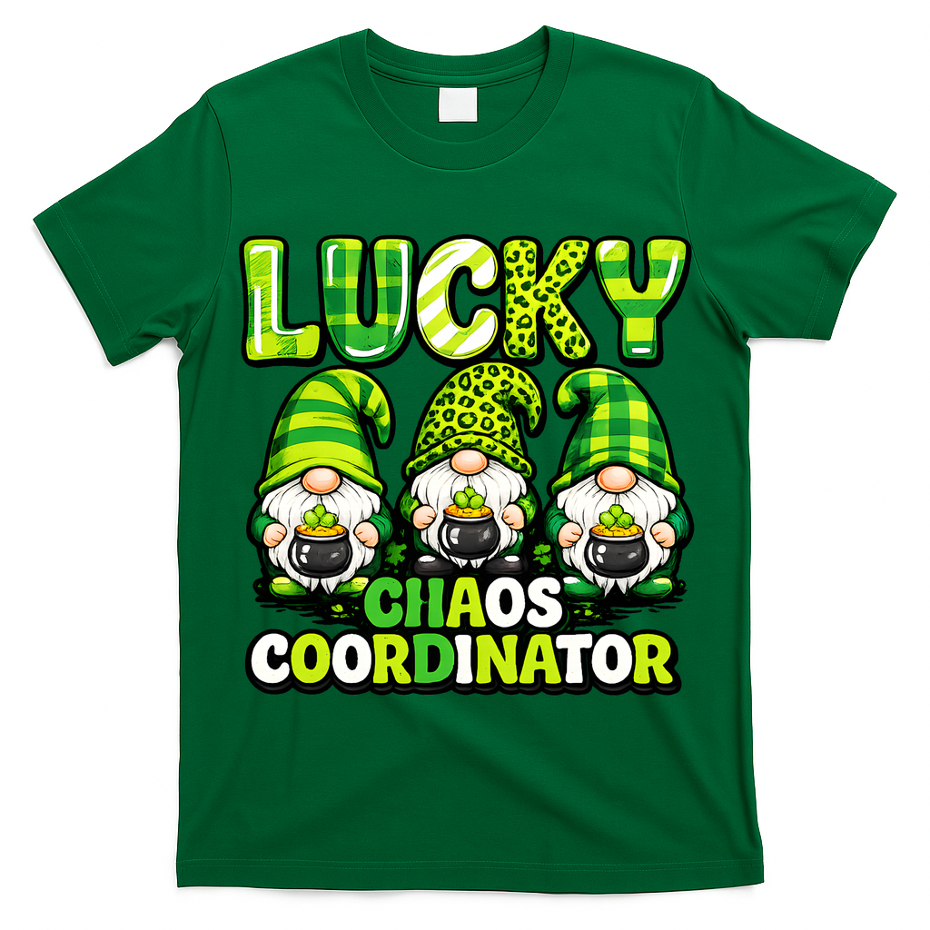 St Patrick's Day Lucky Chaos Coordonator Shamrock Irish Gnomes T-Shirt