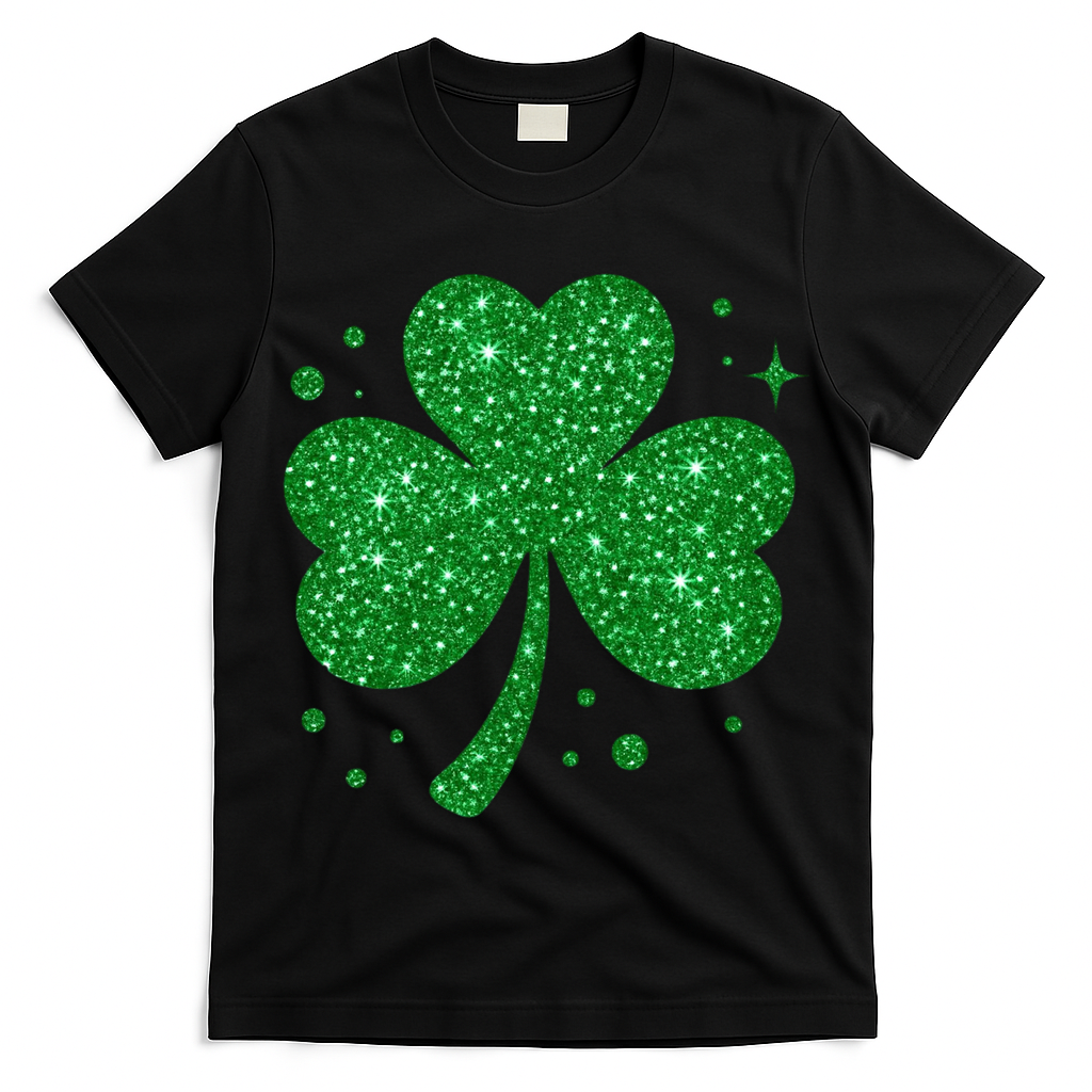 St Patrick's Day Glittery Shamrock Clover T-Shirt