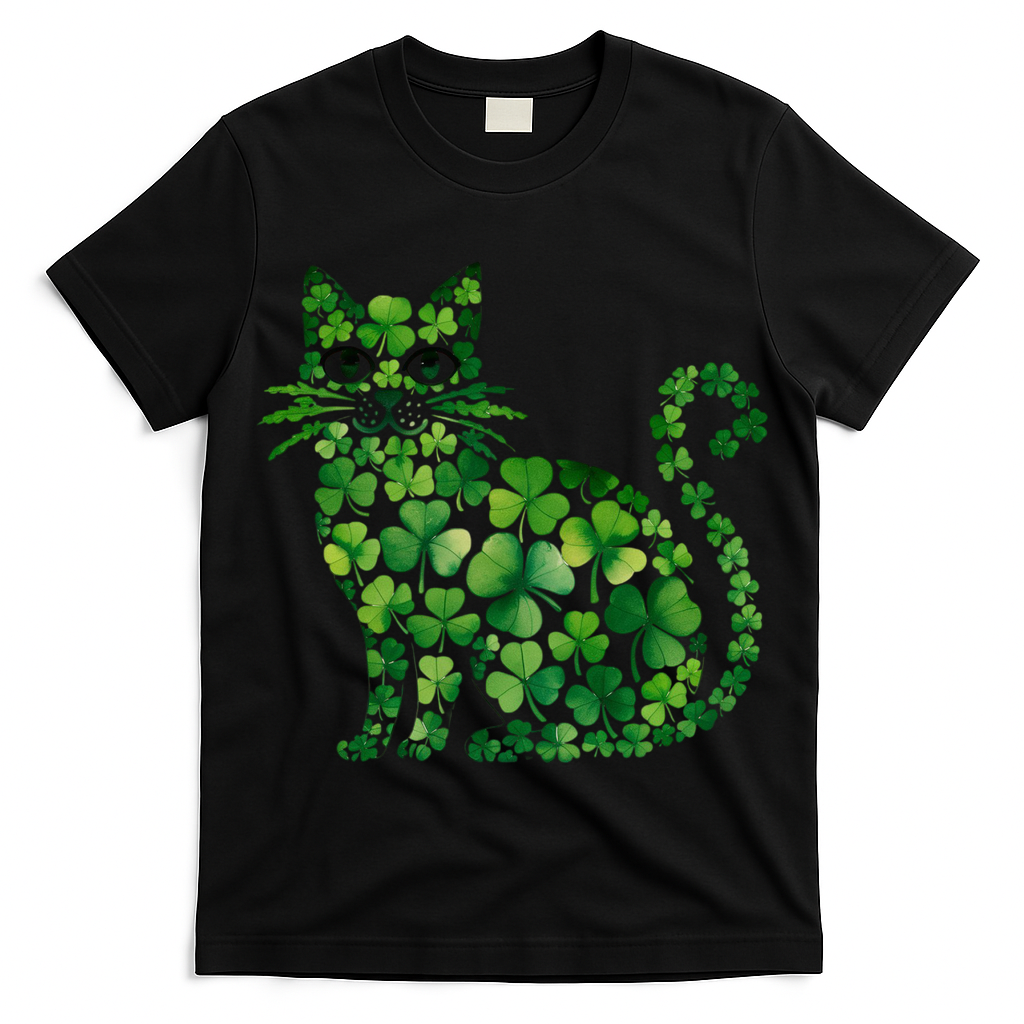 St Patrick's Day Lucky Shamrock Clover Cat T-Shirt