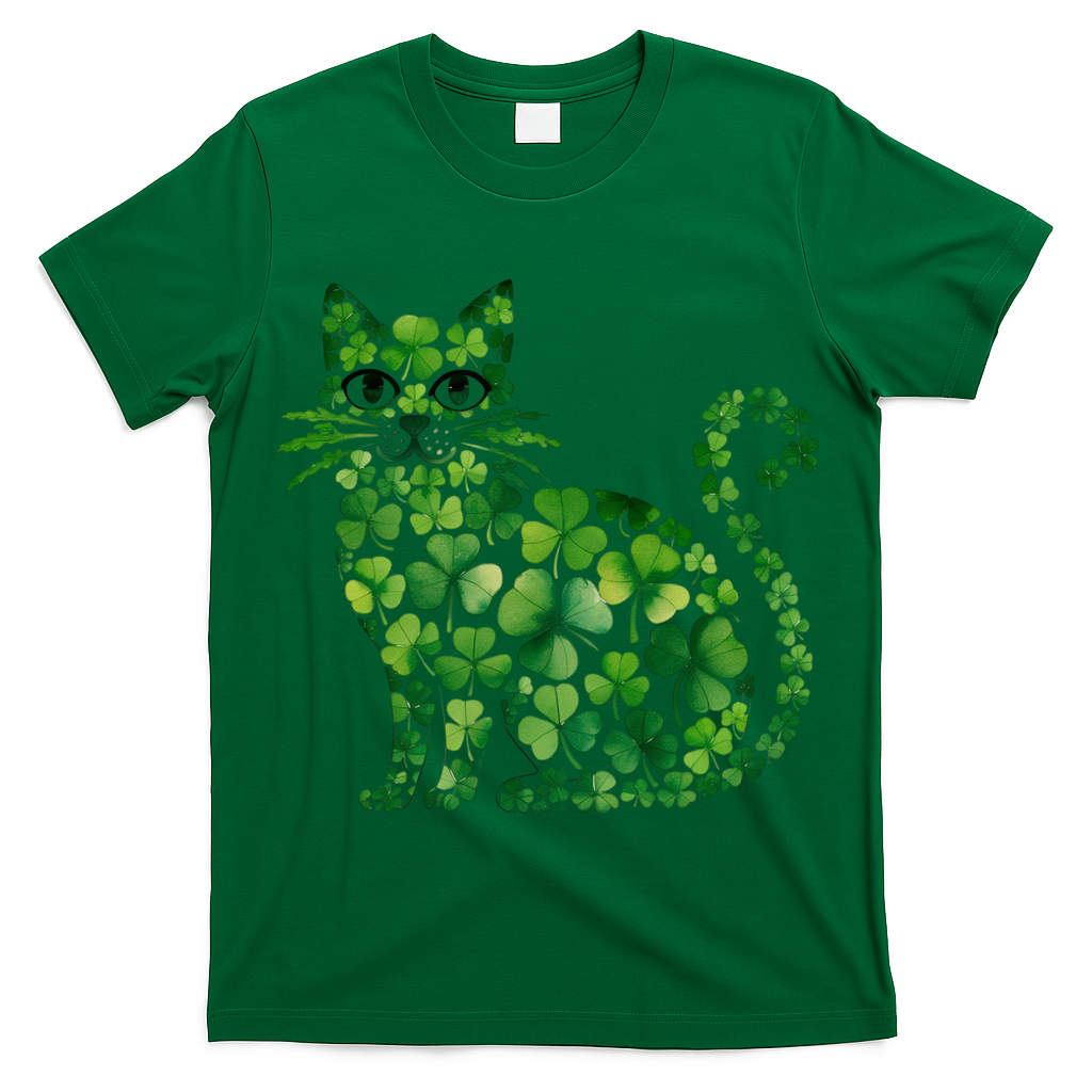 St Patrick's Day Lucky Shamrock Clover Cat T-Shirt