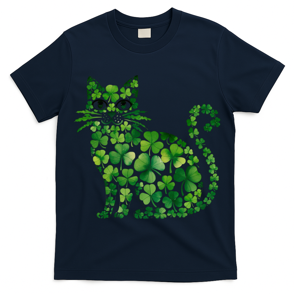 St Patrick's Day Lucky Shamrock Clover Cat T-Shirt