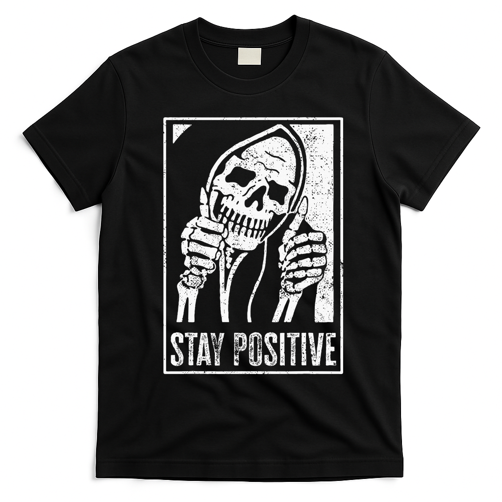 Stay Positive Funny Skeleton Be Positive Skull Halloween T-Shirt - Black