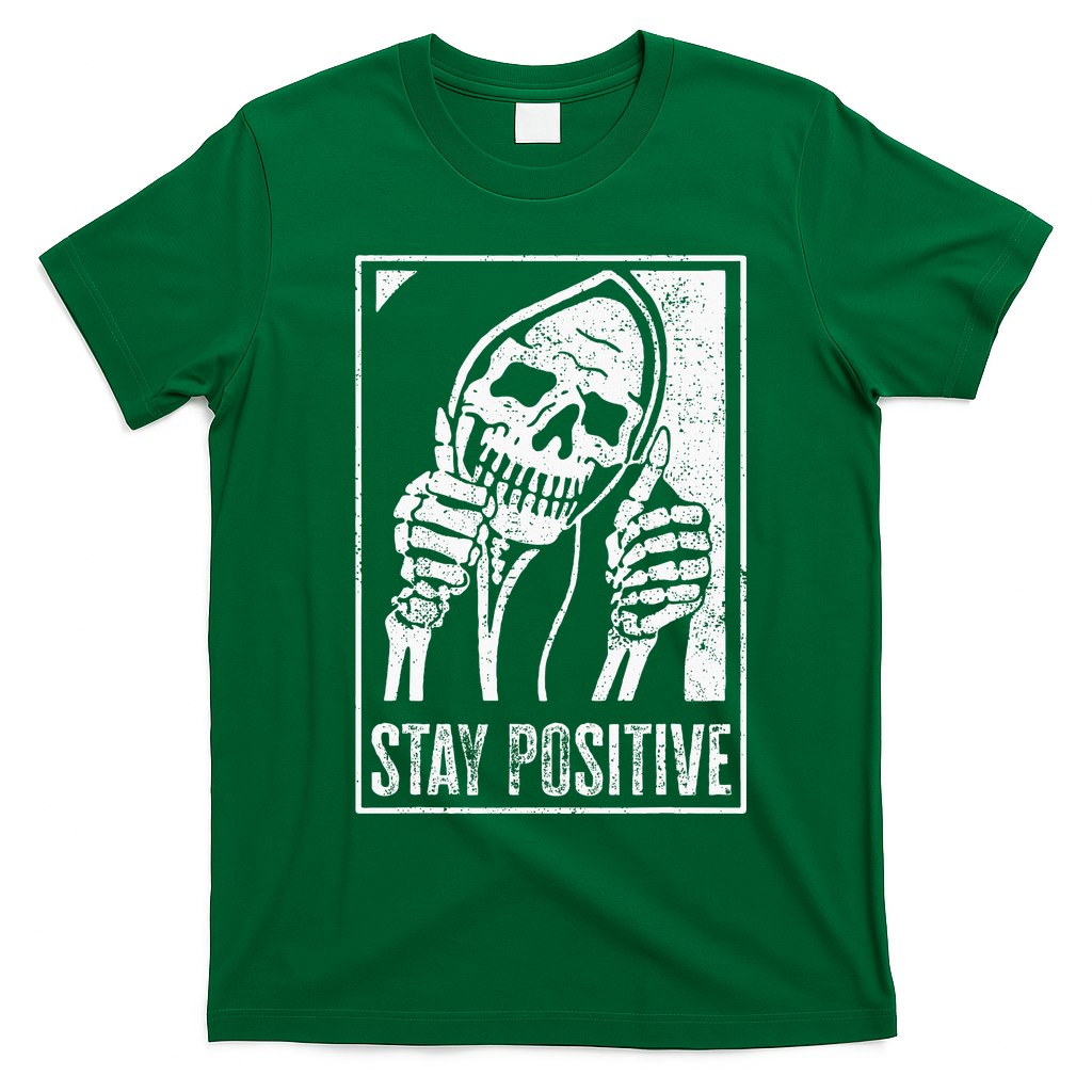 Stay Positive Funny Skeleton Be Positive Skull Halloween T-Shirt - Irish Green